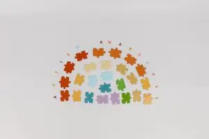 puzzle pieces on white surface